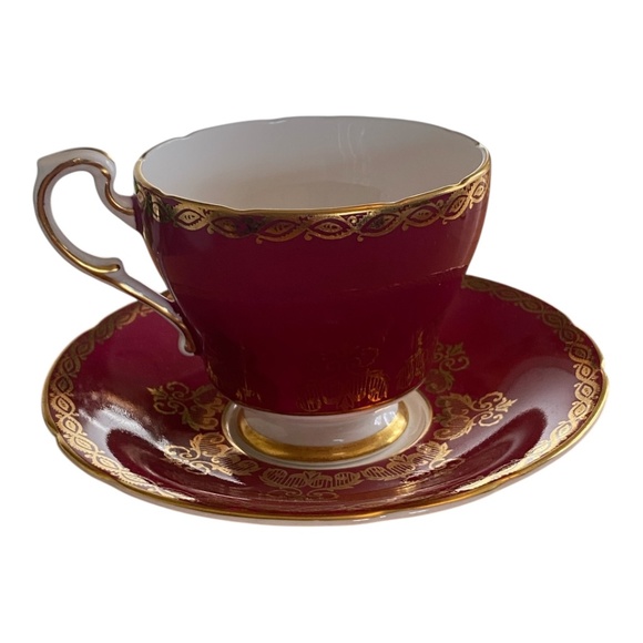 Vintage Rare Paragon fine bone China burgundy red & gold teacup & saucer set - Picture 3 of 16